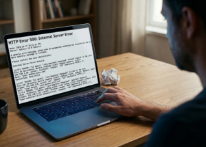 author working on their website, and receiving a 500 error